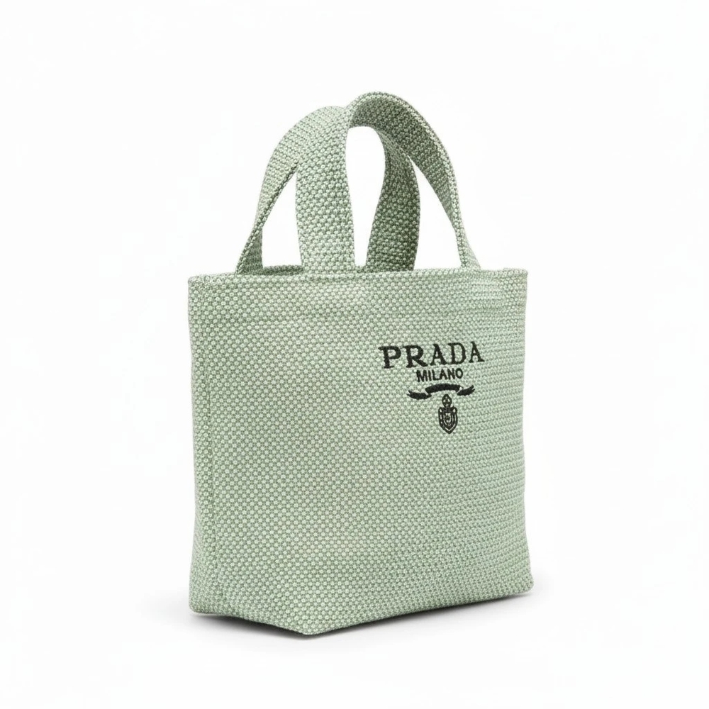 Prada Green Or Pink Raffia Tote Bag